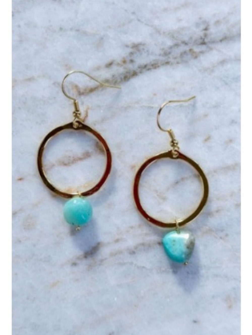 NWT Dylan Jewelry Maison Earrings Blue Sky Gold Tone Dangle Hoop Stone Beaded